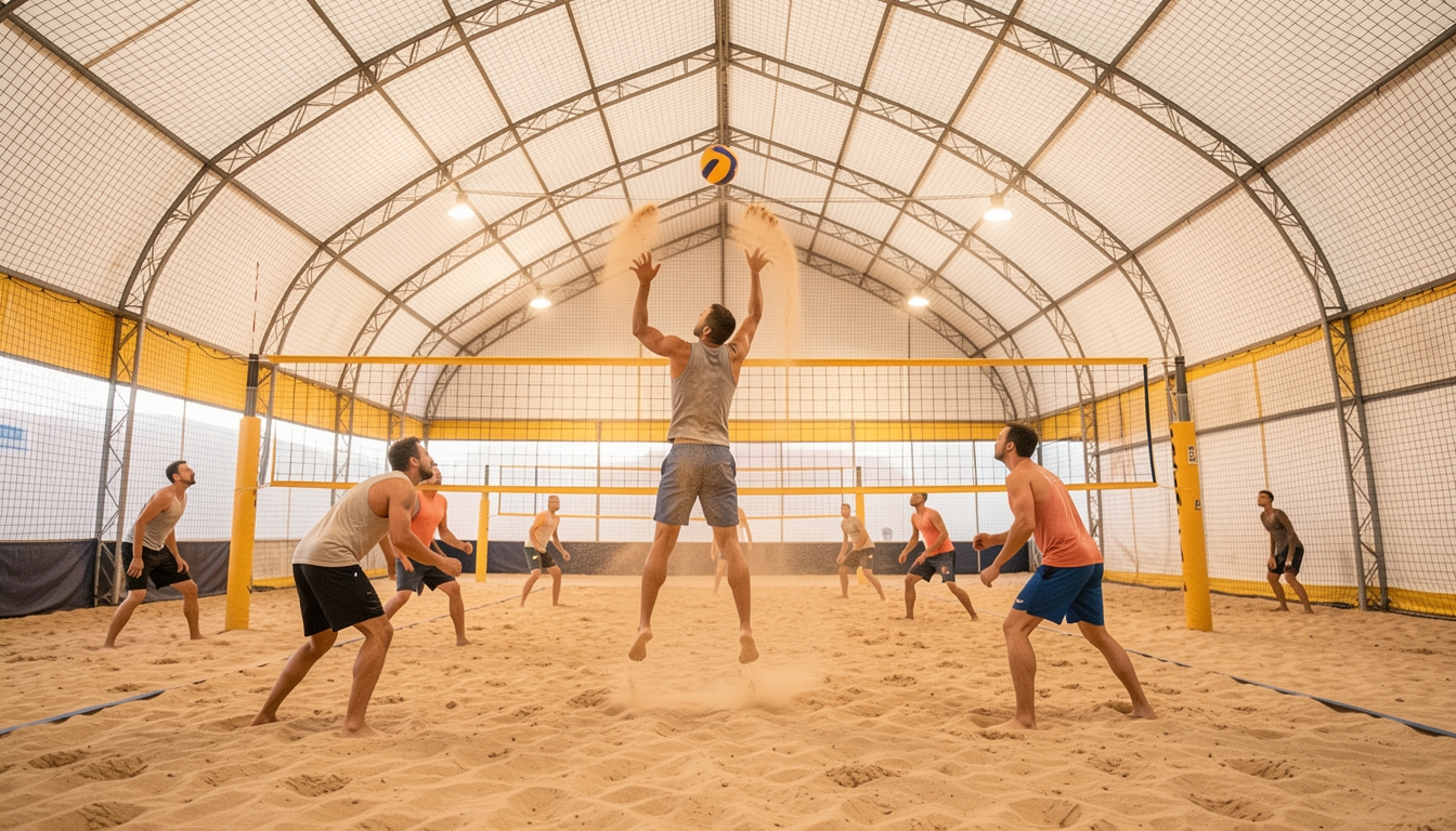 Beach volleyball indoor on sand rebound nets